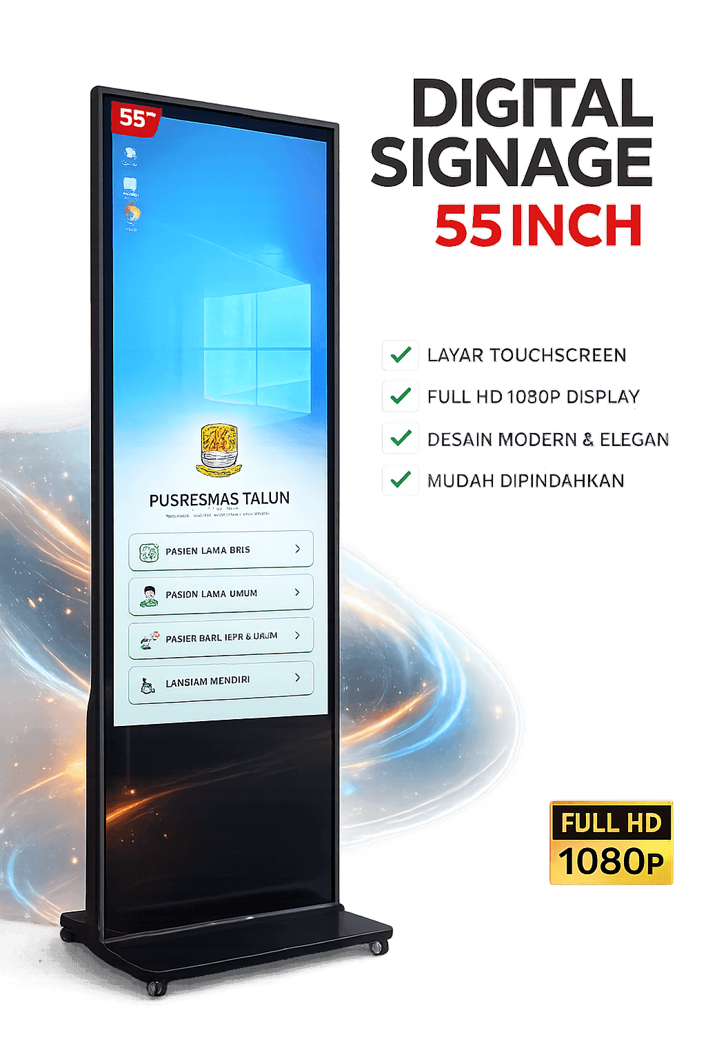 Digital Signage 55 Inch — tampak samping standing