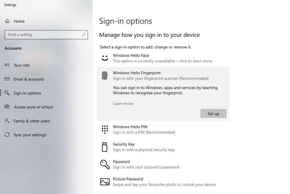 Sign-in Options Window
