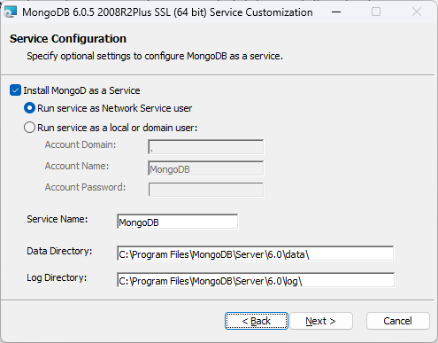 MongoDB Service Configuration